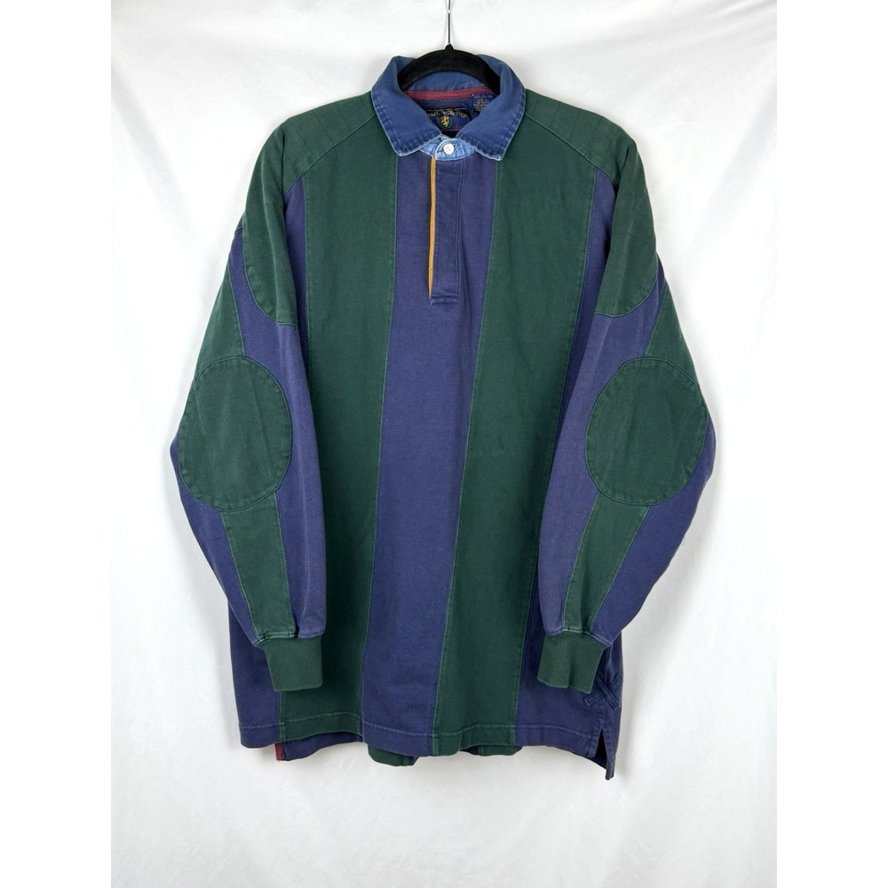 90s Vintage Apparel Workshop Rugby Shirt Mens L Colorblock Striped Long Sleeve